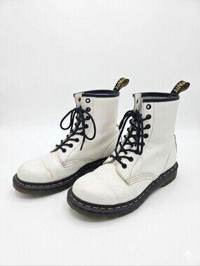Dr. Martens White Leather Lace-Up Boots